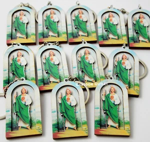 12 PC ST JUDE Wood KEY CHAIN Party Favors RECUERDOS DE BAUTIZO SAN JUDAS Baptism - Picture 1 of 6