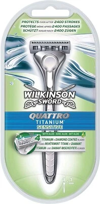 WILKINSON Sword Pack Rasoir QUATTRO TITANIUM SENSITIVE + 1 Recharge Lame Rasoir