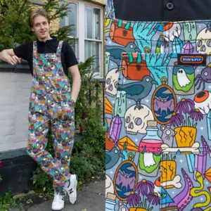 Salopette Spooky Stuff in twill di cotone con stampa di Run and Fly - Foto 1 di 8