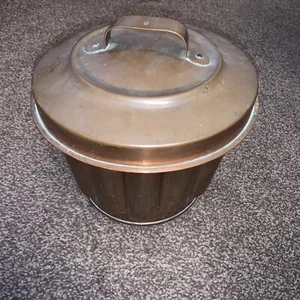 Antique Jelly Pudding Steamer Copper Tin Lined Bundt Round Fluted With Lid AES - Picture 1 of 9