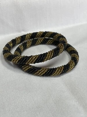 Brazalete Avon Vintage Invierno Vidrio (Juego de 2), Dorado y Negro - NUEVO Foto 1 de 4