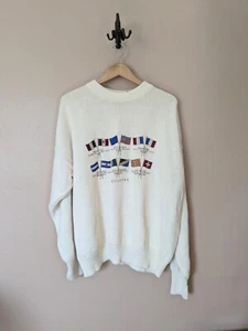 Vintage Structure Sweater Mens XLarge White Knit Crewneck Knit Embroidered - Picture 1 of 4
