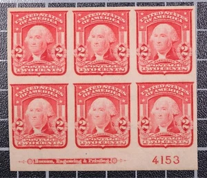 Scott 320 - 2 Cents Washington - Plate Block OG MH Bottom # 4153 SCV $200.00 - Picture 1 of 2