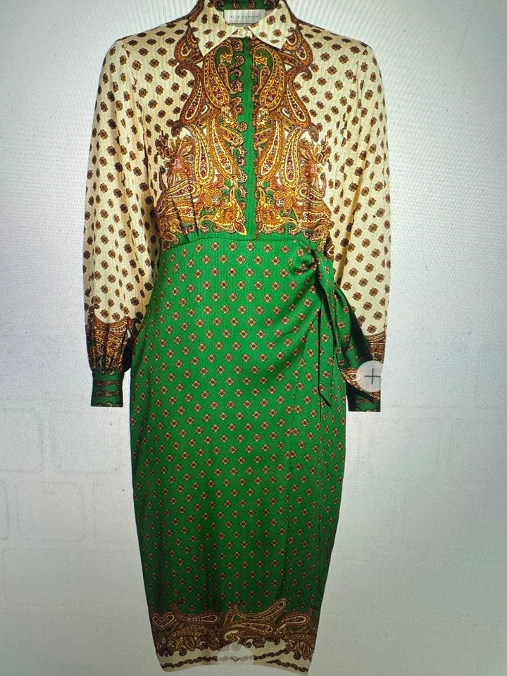 Nuevo Vestido Elie Tahari NARANJA Vero Midi Elástico Seda Decorado con Joya/Paisley 6 Foto 1 de 4