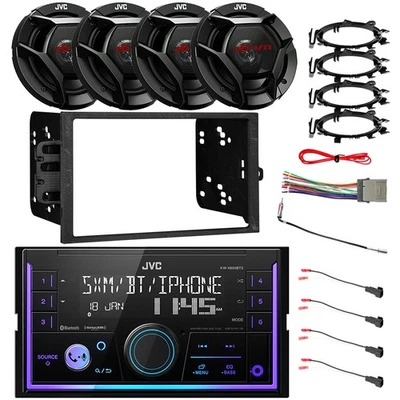 Rádio JVC 2DIN Bluetooth USB/AUX, 4x 6,5" 300W alto-falante de carro, kit de instalação 95-up GM - Imagem 1 de 4