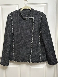 Ann Taylor Moto Blazer Jacket Fringe Trim Black Tweed – Size XL - Picture 1 of 14
