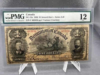 1898 Dominion of Canada $1 Bank Note Inward Ones PMG Graded F12 SN605056 - Image 1 of 4
