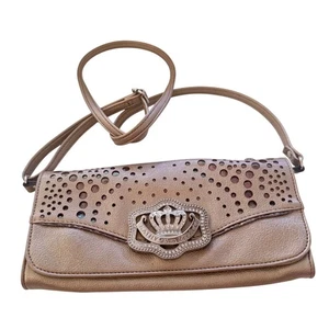 Kathy Van Zeeland Krone Strass Umhängetasche Handtasche Metallic Braun 10x5 EUC - Bild 1 von 9