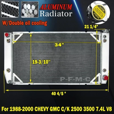 4 Row Aluminum Radiator Fit 94-00 Chevy GMC C2500 C3500 K2500 K3500 7.4L V8 - Image 1 of 4