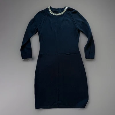 Calvin Klein Womens Chain Trim Knit Sweater Dress Black Medium - Image 1 of 4