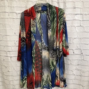 Creation Women’s Open Tunic Multicolor 3/4 Sleeves Sheer Polyester Spandex Large - Bild 1 von 12