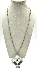 Reed & Barton Statement Necklace Silver Toned Pewter Heart Inside Small Ball 24" - Picture 1 of 8