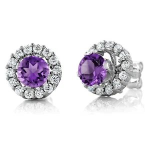 925 Sterling Silver Amethyst Women's Stud Earrings with Jackets For Women (1.29 - Picture 1 of 3