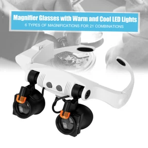 Magnifying Glasses Headset LED Light Head Headband Magnifier with 6 Lens T8I7 - Picture 1 of 12