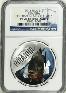 2013 Piranha Colorized Niue $2 NGC PF 70 Ultra Cameo Early Releases - Picture 1 of 2
