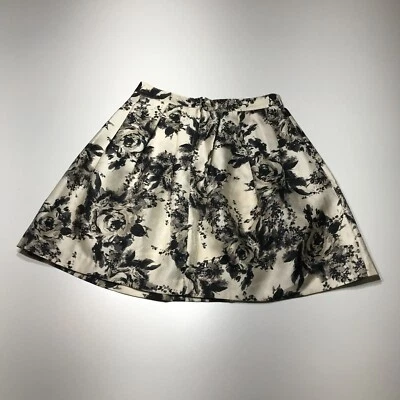 BCX Skirt Juniors Size 3 Cream Black Floral Pleated Swing Zip Closure Unlined - Image 1 of 4