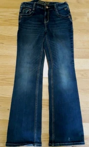Justice Premium Denim Jeans Girls 12 Logo Embroidered Pockets Boot cut Dark Wash - Picture 1 of 9