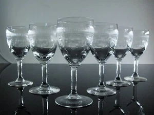 Antique 6 Glasses Glass Blown Engraved Clear ACID Baccarat Meisenthal - Picture 1 of 13