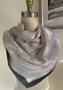 Authentic Lanvin Scarf, Box 100% Silk Made In Italy Hand Rolled Floral Bamboo 34 - Picture 1 of 10