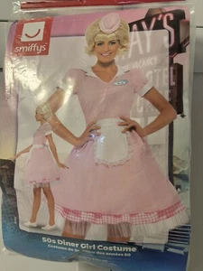 New Adult XS Smiffys Pink 50s Diner Dress With Hat Halloween Waitress Costume - Picture 1 of 4