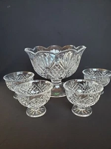 Shannon Crystal Handcrafted Footed Trifle/Pedestal Bowl & 4 Dessert Bowls - Picture 1 of 13