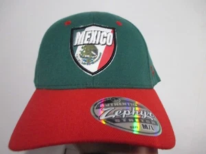 MEXICO SOCCER "ZEPHYR" MENS FLEX FIT HAT (M/L) NWT GREEN & RED RIM RAISED LOGO - Picture 1 of 4