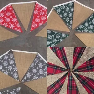 CHRISTMAS FABRIC BUNTING.TARTAN, HOGMANAY.SNOWFLAKES - Picture 1 of 11