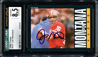 Tarjeta Topps 157 49ers 1985 firmada automáticamente Joe Montana 8,5 automática GM 10 CGC x JSA Foto 1 de 2