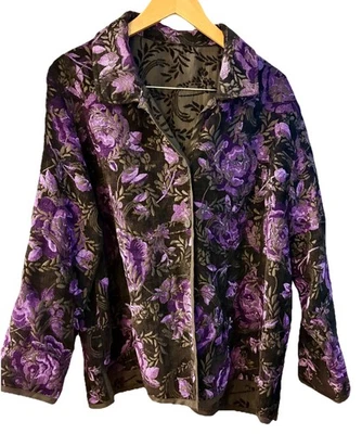 Reversible Cold Water Creek  Jacket  Purple  Black   XL  Velvet Burnout NO Tags - Image 1 of 4