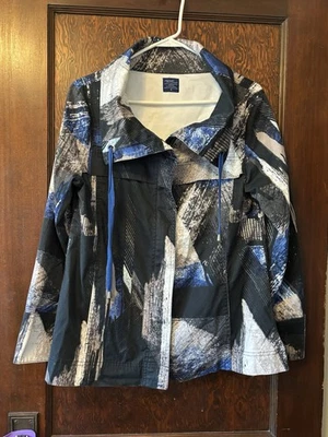 Chaqueta Jockey VINTAGE Mujer Mediana Azul Negro Gris Cremallera Completa Foto 1 de 4