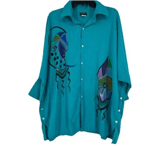 Dilemma Art To Wear Turquoise Blue Tunic Top Picasso Inspired Face Organic Sz OS - Picture 1 of 10