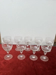 Lot of 9 Baccarat Engraved Crystal White Wine Glasses - Picture 1 of 11