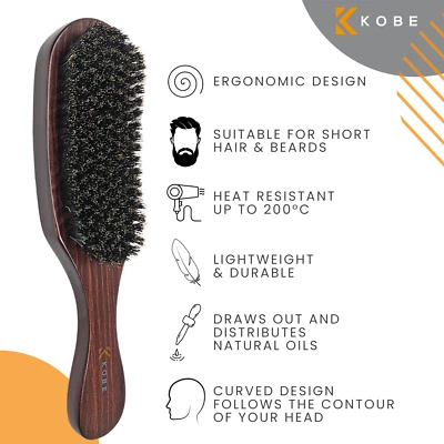 Natural Boar Bristle Beard Brush Hair Kobe Pro Wooden Handle Anti-Static Men's - Image 1 of 4