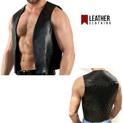 New Genuine Calf leather Bar vest Open Front Sleeveless Fetish gay BDMS - Image 1 of 3