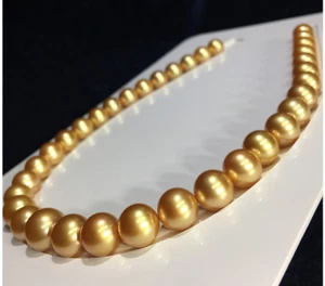 HUGE 18"12-14mm natural south sea genuine gold perfect round pearl necklace 633 - Imagen 1 de 3