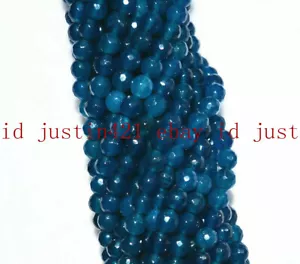 Natural 6mm Faceted Ink Blue Apatite Round Gemstone Loose Beads 15'' AAA - Picture 1 of 4