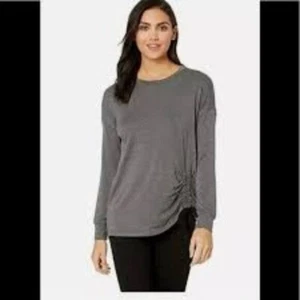 KENSIE Tunic Sweatshirt Womens size M Gray Ruched Black Dark Academia Grunge - Picture 1 of 11