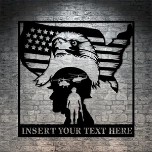 Personalized Patriotic Eagle Army Soldier Metal Sign. Custom Military Wall Decor - Picture 1 of 6