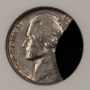5c Jefferson Nickel Mint Error 35% Curved Clip - NGC MS 63 - SKU-X5895 - Picture 1 of 4