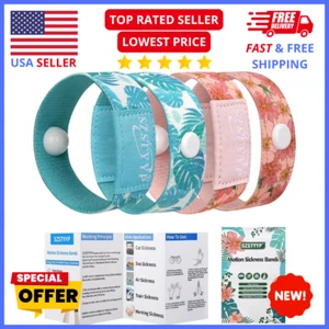 Motion Sickness Relief Wristbands – 2 Pairs Anti-Nausea Sea Travel Bracelets - Picture 1 of 14