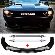 For Dodge Challenger GT SRT RT SXT Gloss Front Bumper Lip Splitter + Strut Rods
