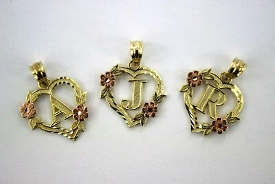 Colgante inicial corazón oro 14K letra dije flor collar alfabeto corte diamante Foto 1 de 4