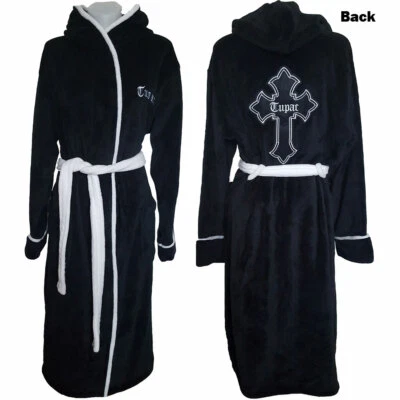OFFICIAL TUPAC CROSS BLACK AND WHITE FLEECE BATH ROBE BATHROBE DRESSING GOWN