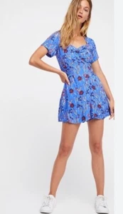 Free People Womens Bet You Do Romper Blue Floral One Piece Size Size 4 - Picture 1 of 7