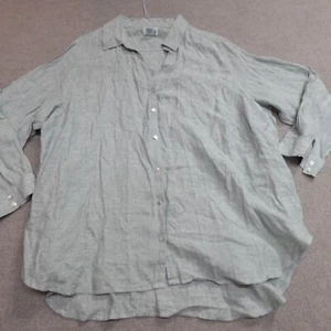 Sigrid Olsen Womens Shirt 2X Blue Button Front 100% Linen Tab Sleeves - Picture 1 of 7