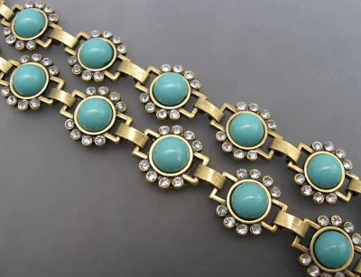 J Crew надпись искусственной бирюзы со стразами деко стиль латуни тон ссылка ожерелье - Изображение 1 из 4