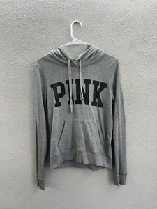 Victorias Secert PINK Womens Sweatshirt Size Small Gray Logo Hooded Pullover - Picture 1 of 11