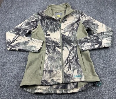 Cabelas Fleece Camo Jacket Women’s Small Green Beige Lightweight Embroidered  - Image 1 of 4