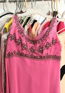 Vintage 60er Jahre rosa Perlen Chiffon ärmelloses Kleid Gown Union Gr. XXS - Bild 1 von 18