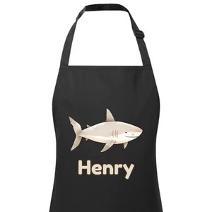 Delantal personalizado impermeable para niños tiburón cualquier nombre. Cocina artesanal para hornear. Niño niña - Imagen 1 de 11